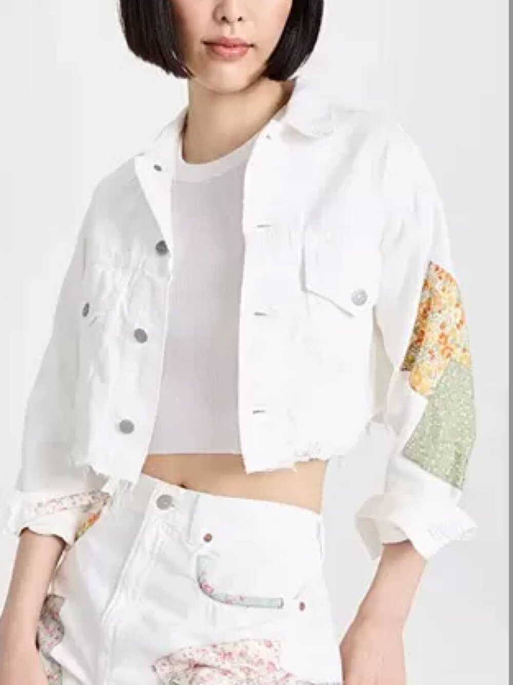 Free People x Denimist Agnes White Cropped Denim‎ jacket w/Frayed edges Size XXS